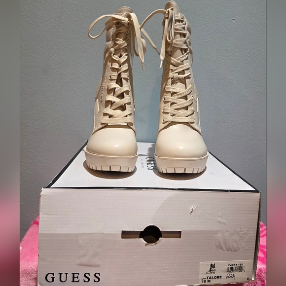 Guess Women's Talore Faux Leather Heeled Ivory Boot, Size 10M - Picture 3 of 11